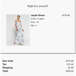Jayde Dress Reformation, brand new